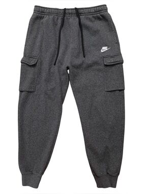 Nike Cargo Jogger Pants Mens Size L NSW Club Fleece Tapered Leg Drawstring Gray